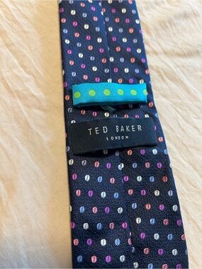 Ted Baker London Tie Navy Multi Dot 100% Silk Business Wedding Preppy Academia